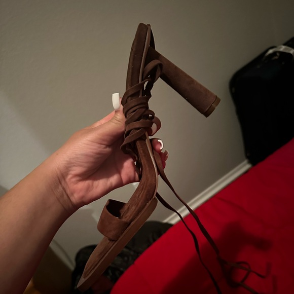 Public Desire L'amour Chocolate Immi Suede Square Toe Lace Up High Heels - US 10 - Picture 7 of 7